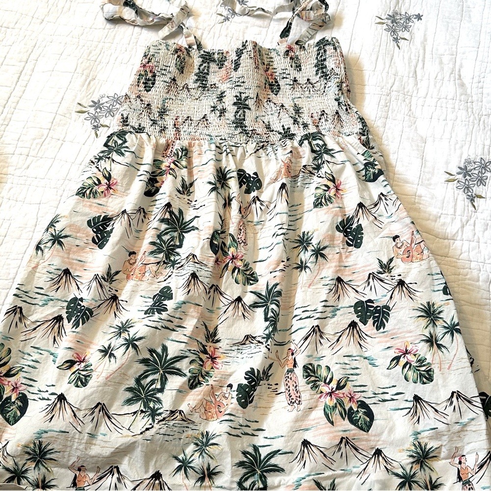 Classic Prep - smocked Hadley girls dress - palm tree summer vibe print size 14